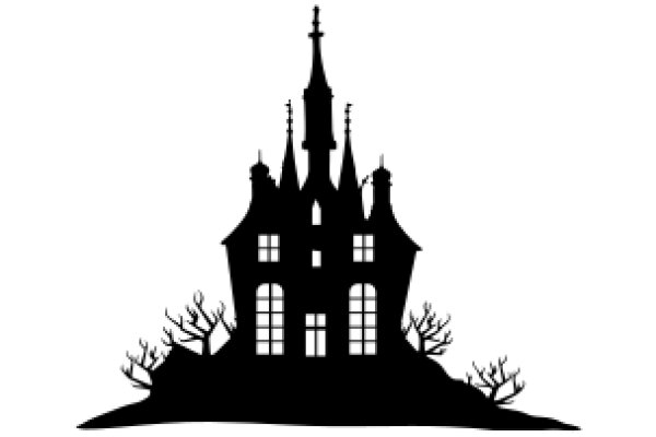 Silhouette of a Castle-like Structure with Trees and Windows