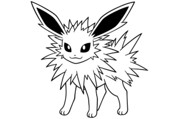 Stylized Line Drawing of an Energetic Eevee Pokémon