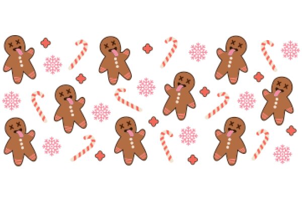 A Delightful Pattern of Gingerbread Cookies and Festive Candy Canes