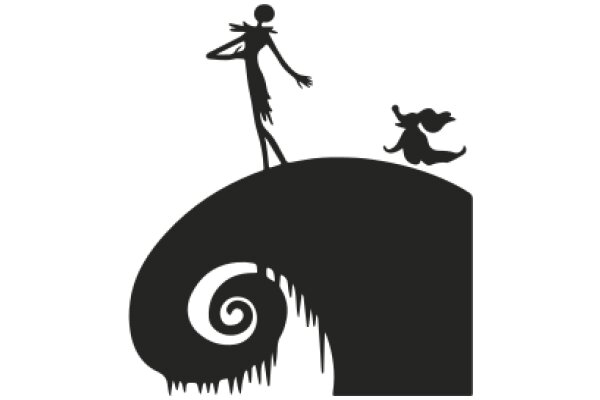 A Silhouette of a Whimsical Scene: A Character, a Dog, and a Spiral