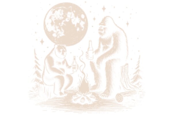 A Cozy Campfire Scene with a Sasquatch and a Bear