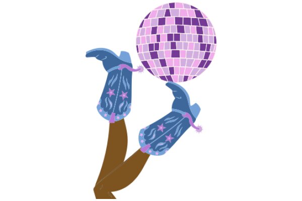 A Playful Illustration of a Disco Ball on a Pole with Blue Boots