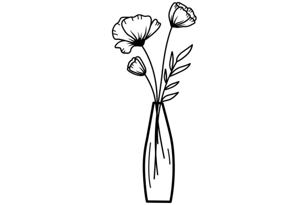 Elegant Line Drawing of Flowers in a Vase