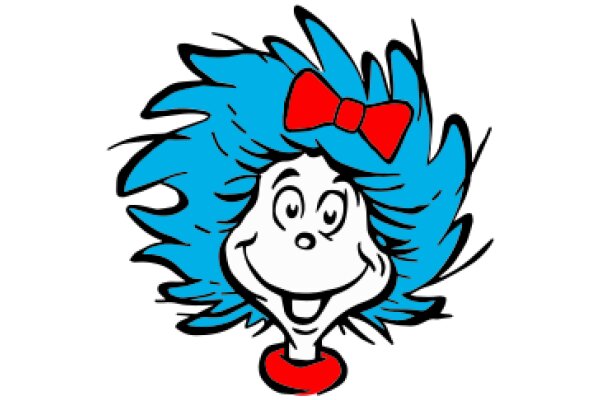 Whimsical Character with a Red Bow and Blue Hair