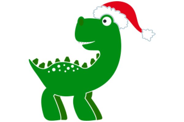 A Festive Holiday Greeting: A Green Dinosaur in a Santa Hat