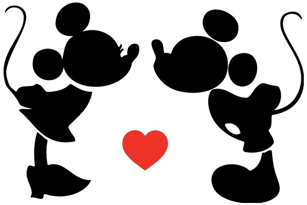 A Silhouette of Love: Mickey Mouse and Minnie Mouse Embrace with a Heart