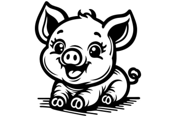 Adorable Cartoon of a Pig with Big Eyes and a Smile