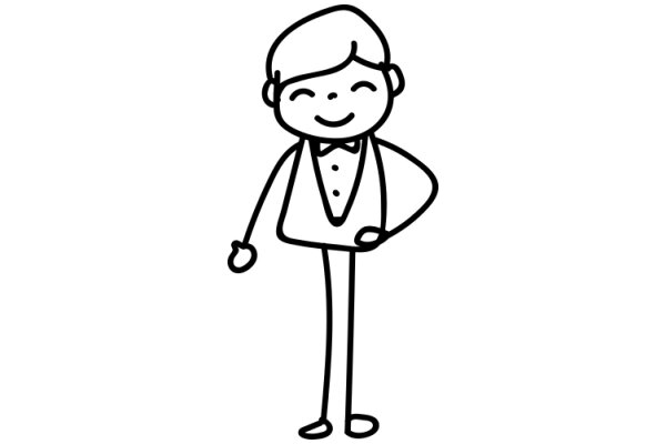 A Simple Line Drawing of a Smiling Boy in a Bow Tie