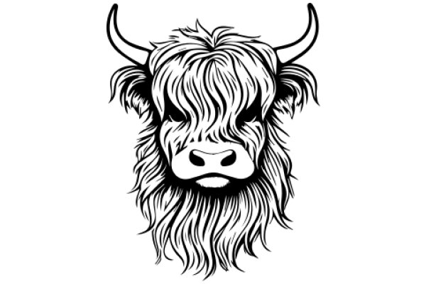 Stylized Illustration of a Long-Haired Bull with Horns