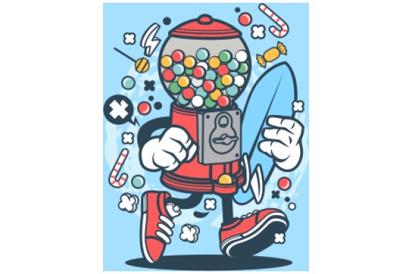 Whimsical Adventures: A Playful Illustration of a Candy Machine and a Surfboard