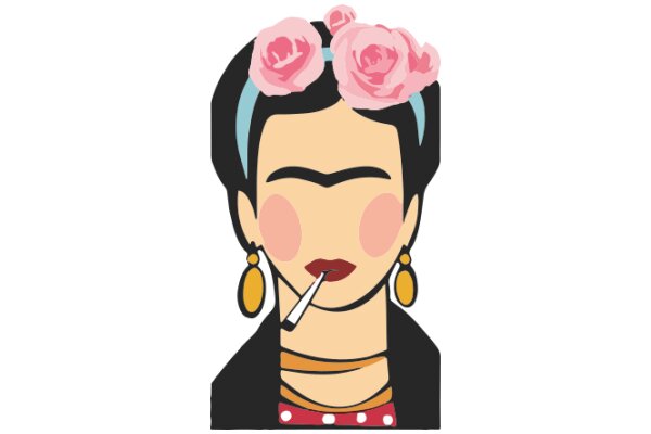 Stylish Illustration of a Woman with a Flower Headband and Cigarette