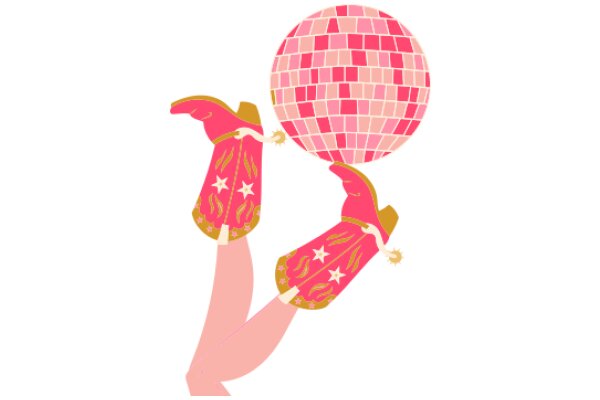 A Playful Pink and Gold Disco Ball and Boots Illustration