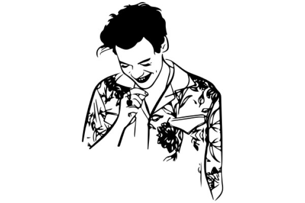 AMan in a Floral Shirt, Laughing and Holding a Ring