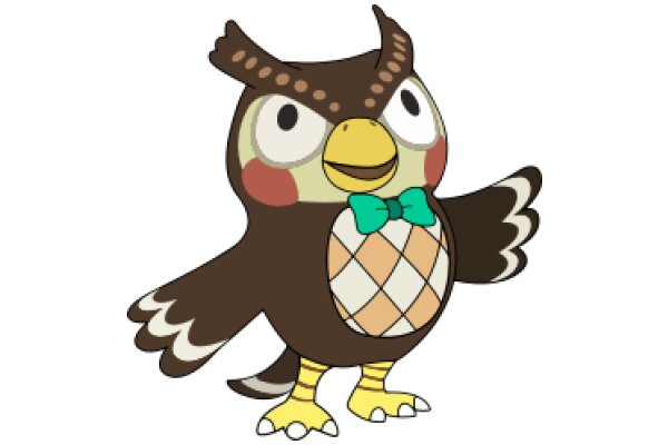 A Friendly Owl with a Bowtie and a Checkered Stomach