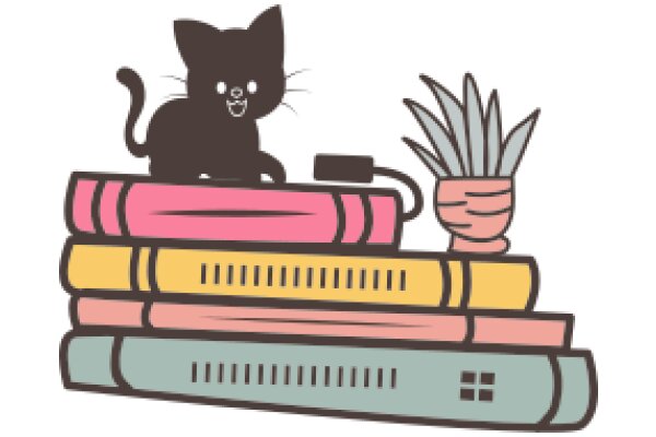 A Whimsical Scene of a Cat and a Stack of Books