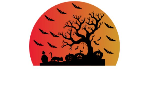 Halloween Scene with Silhouette Tree and Bats