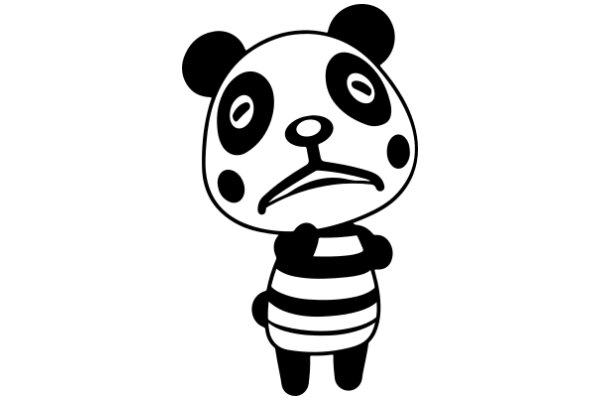 A Playful Panda Character with a Striped Shirt and Big Eyes