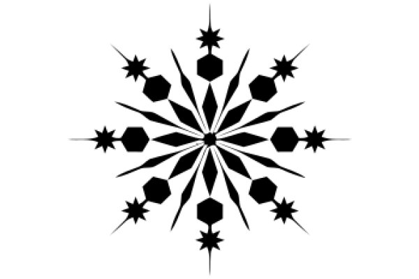 Symmetrical Pattern of Black Stars and Spikes on a White Background