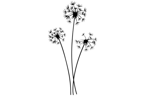 Elegant Silhouette of Three Dandelion Plants