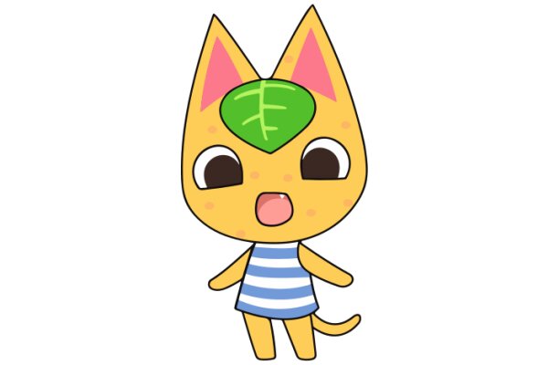 A Cute Cartoon Cat with a Green Leaf on Its Head