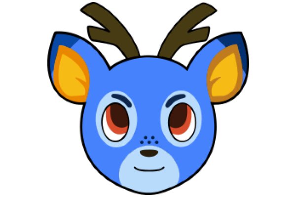 A Friendly Blue Deer with Yellow Ears and Brown Antlers