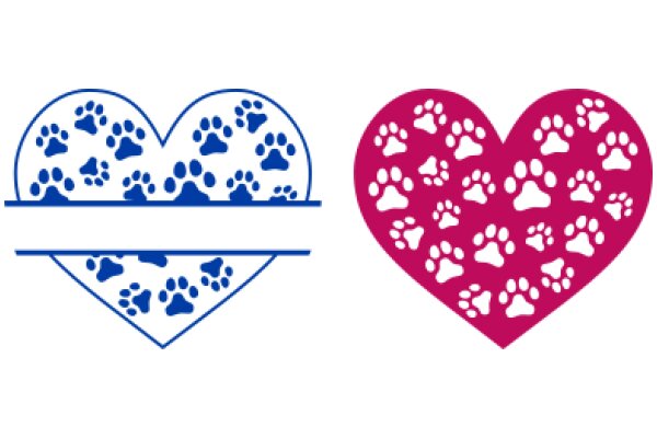 A Pair of Blue and Pink Paw Print Hearts