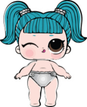 Adorable Cartoon Character with Blue Hair and Pink Blush