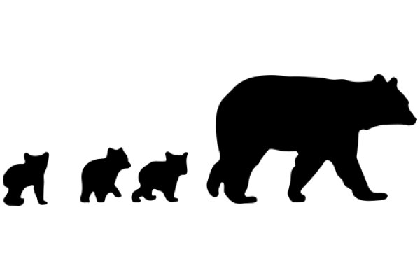 A Silhouette of a Bear and Its Cubs Walking in a Line