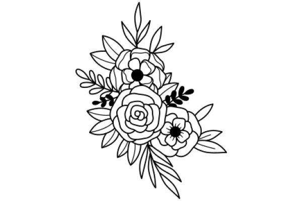 Stylized Floral Design with a Rose and Leaves