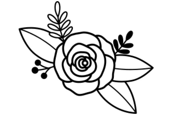 Stylized Floral Design with a Rose and Leaves