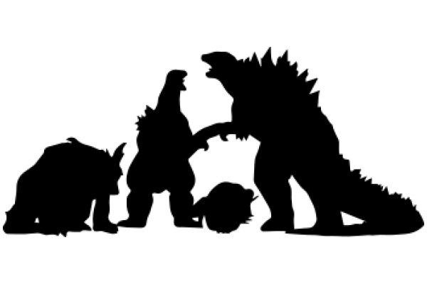 A Silhouette of a Playful Scene with Godzilla and Friends