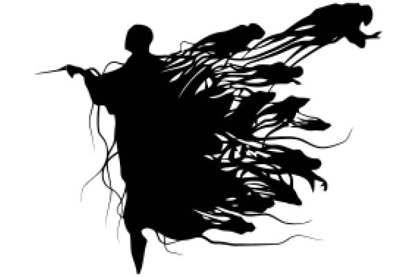 Silhouette of a Figure with Extended Wings and Tail, on a White Background