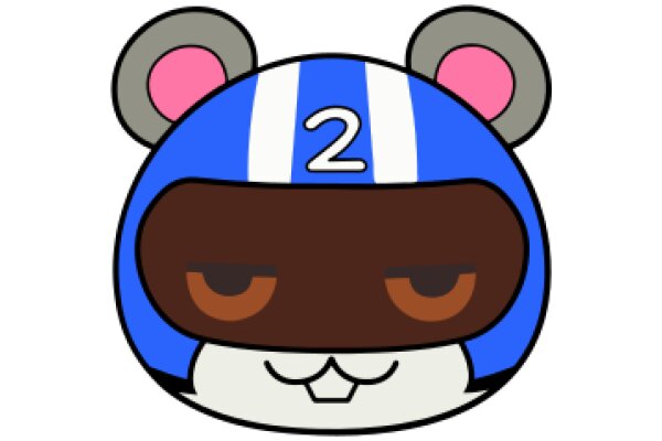 A Playful and Cute Cartoon Character with a Blue Helmet and Pink Eyes