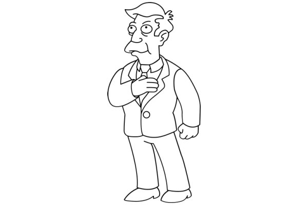 A Cartoon Character in a Suit, Standing with Hands on Hips