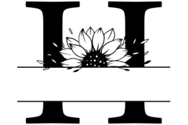 Monochrome Art: A Stylized Letter 'I' with a Flower