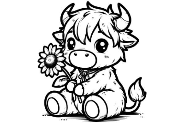 A Whimsical Scene: A Cute Cow with a Flower