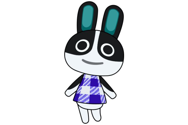 Adorable Cartoon Bunny with a Blue and White Checkered Dress