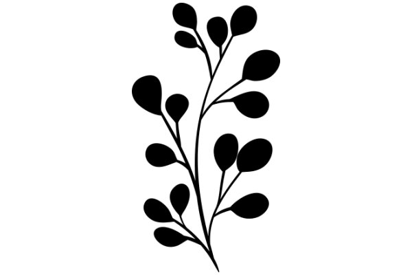 Stylized Black Silhouette of a Plant with Leaves and Branches