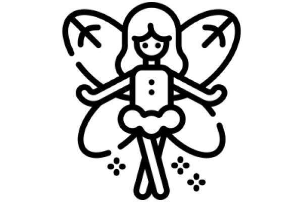 Stylized Line Drawing of a Girl with Wings and Surfboard