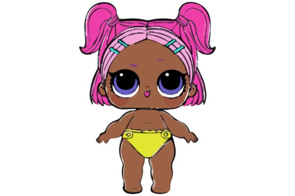 Adorable Cartoon Character with Pink Hair and Yellow Bikini