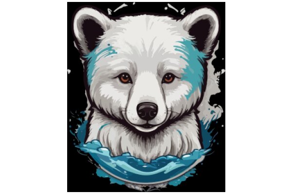 Stylized Portrait of a Polar Bear with a Blue Surfboard