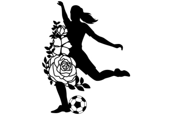 Silhouette of a Female Soccer Player with a Rose and a Soccer Ball