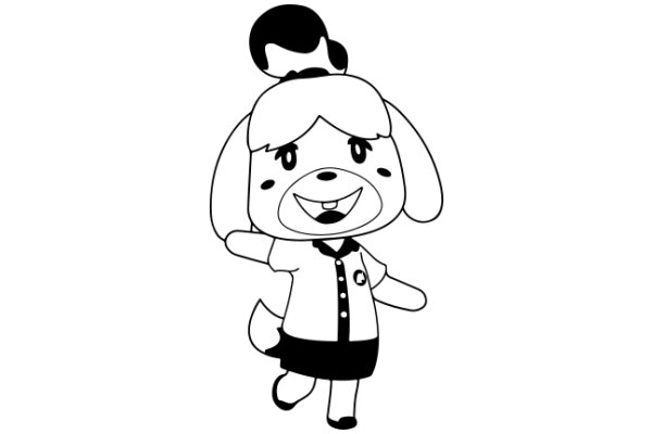 A Playful Cartoon of a Puppy in a School Uniform