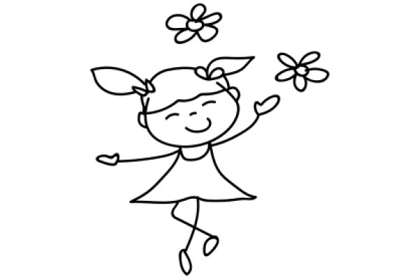 A Whimsical Drawing of a Girl with Flowers