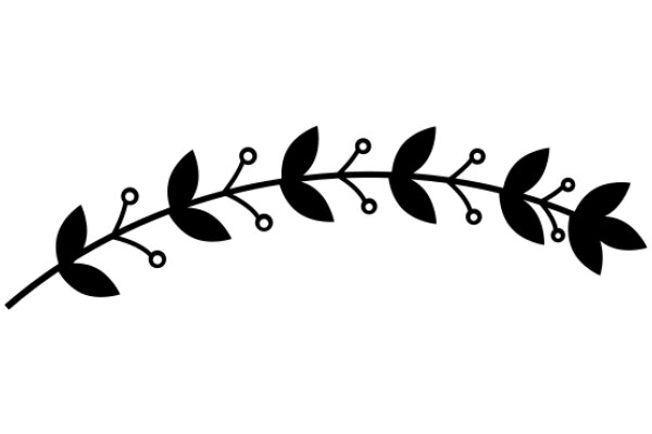 Elegant Black Line Art: A Stylized Branch with Leaves and Circles