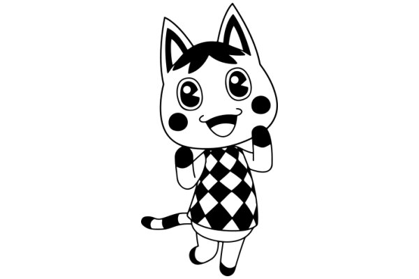 Adorable Cartoon Cat with a Checkered Shirt and Big Eyes