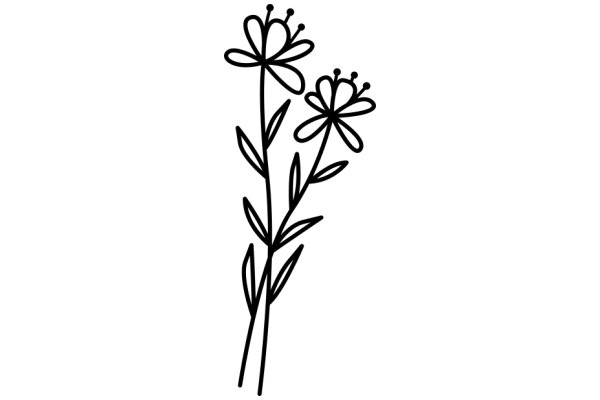 Simplistic Line Drawing of Two Flowers with Stems