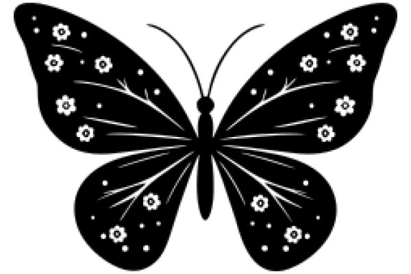 Stylized Black Butterfly with White Flowers