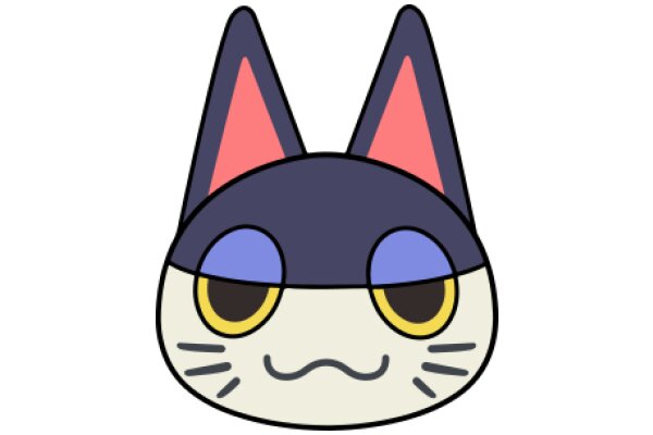 Adorable Cartoon Cat with Pink Ears and Blue Eyes