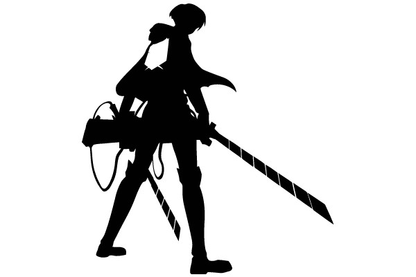 Silhouette of a Heroic Figure with a Sword and a Shield